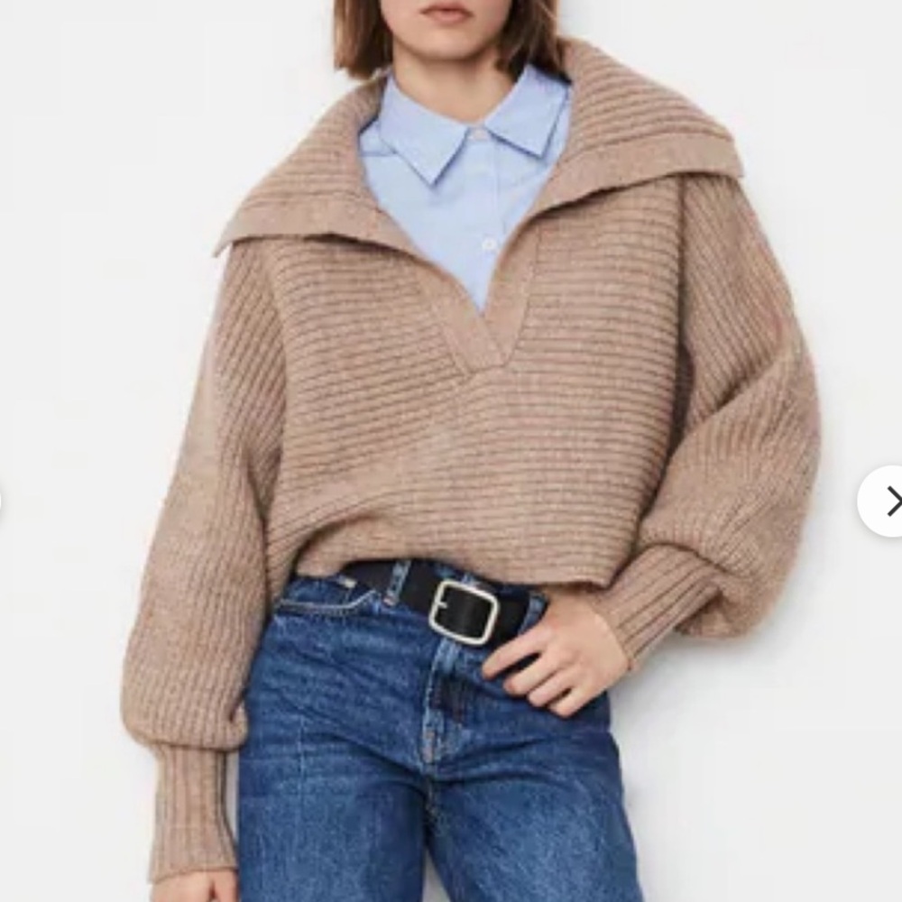 NWT House Of Harlow Oversized Collared Sweater Brown Slouchy Layering - Picture 2 of 13